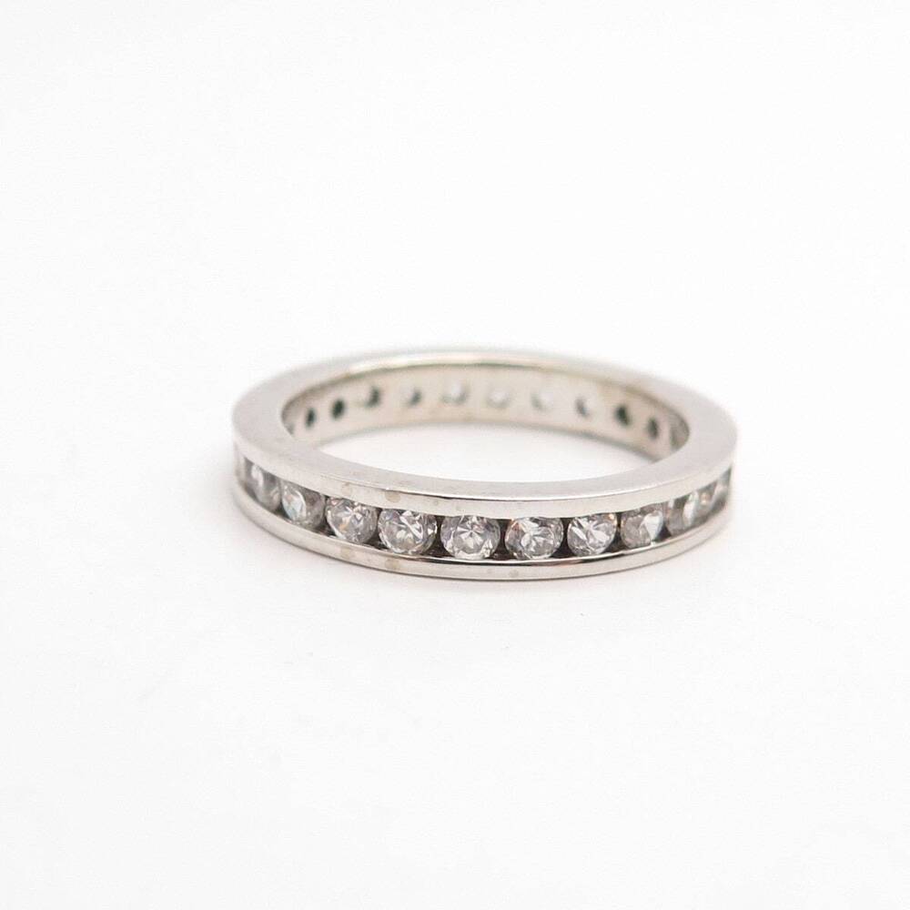 925 Sterling Silver Pave C Z All Around Eternity Band Ring Size 5 - Picture 3 of 7